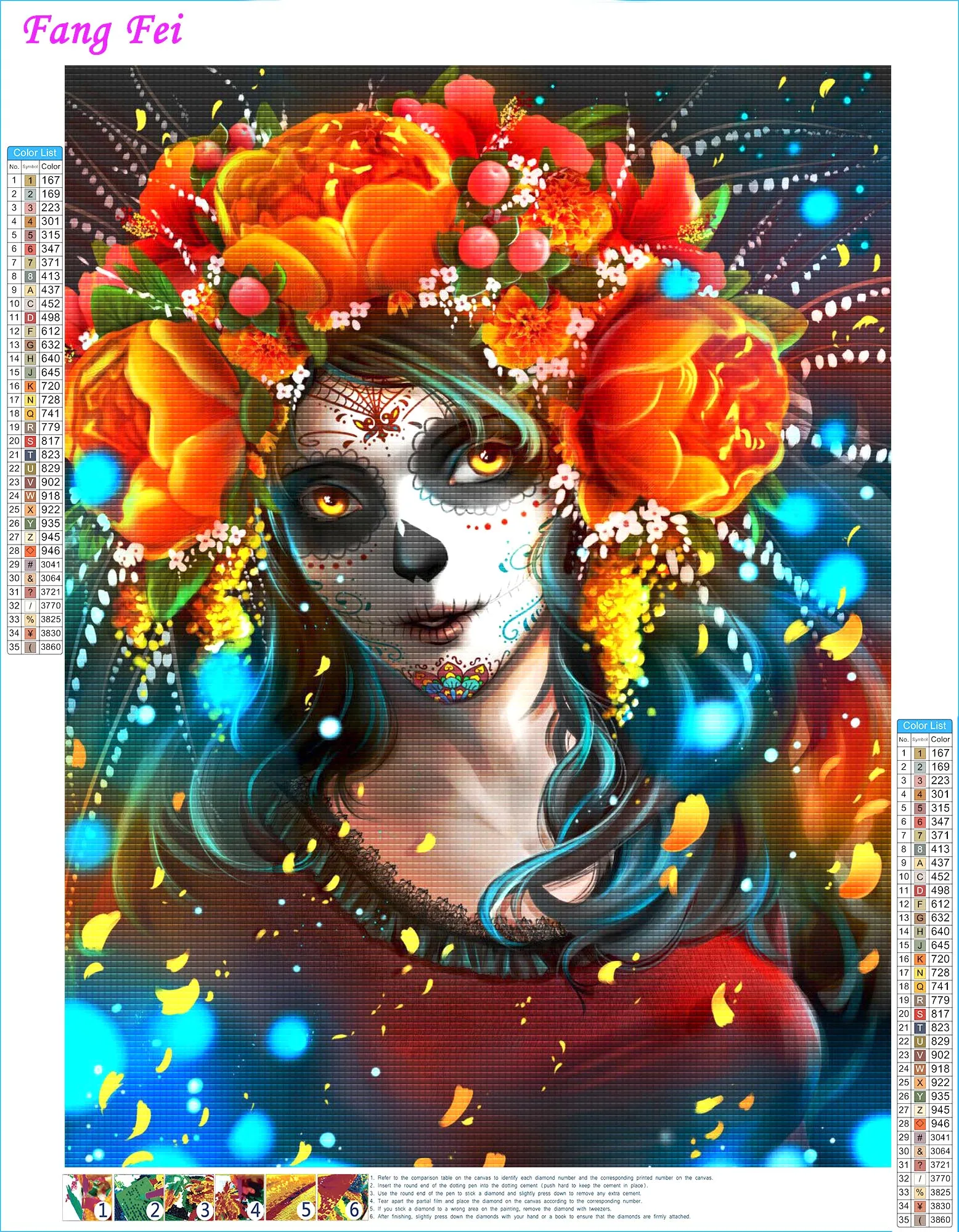 Moartea Catrina Craniu Diamant Pictura Ziua Morților Arta Mexicana Cruce Cusatura Broderie Imagine Mozaic Cristal Meșteșug Decor Acasă 1