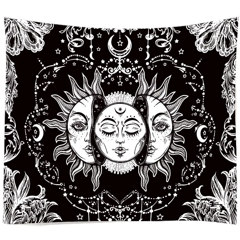 Alb Negru Soarele Și Luna Tapiserie Bârfă Tapiserii Mandala Tapiserie de pe Perete Hippie Perete Covoare Dormitor Decor Pătură 95x73cm 3