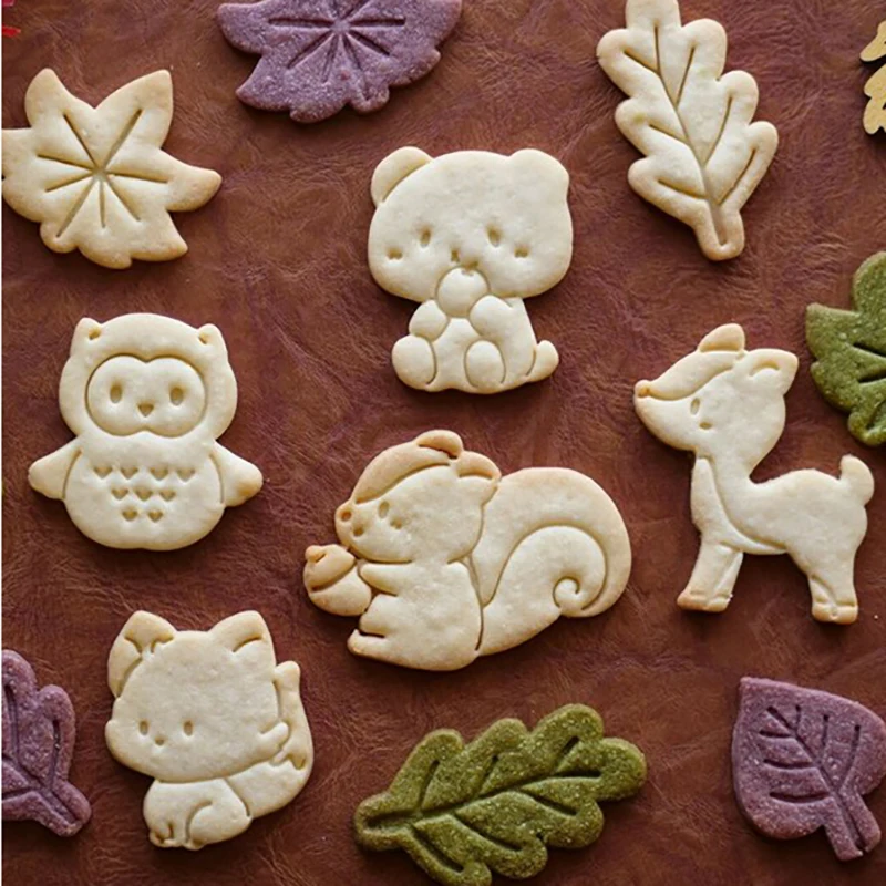 Drăguț Animale de Pădure Cookie Cutter Veveriță Bufnita Frunze Biscuit Fondante Mucegai de Copt Cookie Mucegai 3D din Plastic Apăsați Biscuit Mucegai Cadou 1