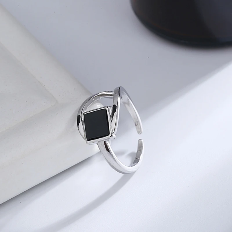 Vintage Email Pătrat Negru Inel De Moda De Argint De Culoare Geometrice Nod Deget Inele Pentru Femei Partid Bijuterii 3