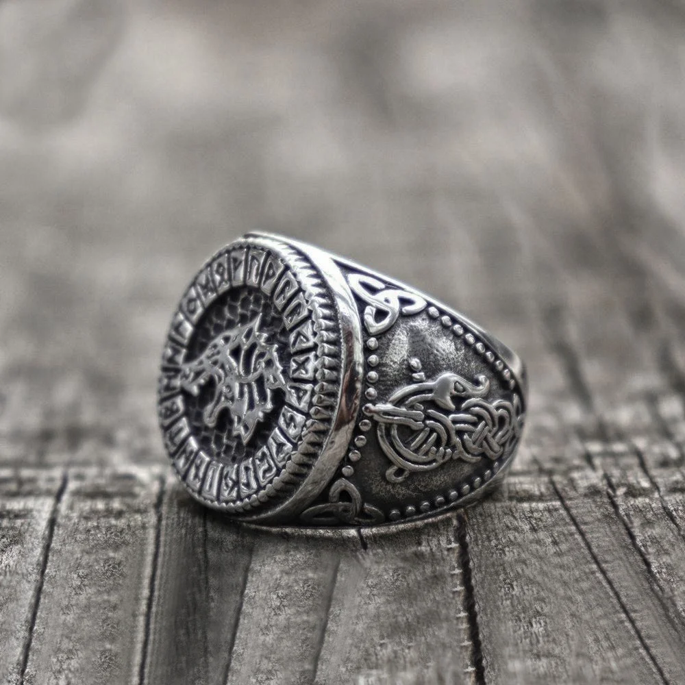 Vintage Nordic Viking Rune Religioase Stil Lup Amuleta Ring Bijuterii 1