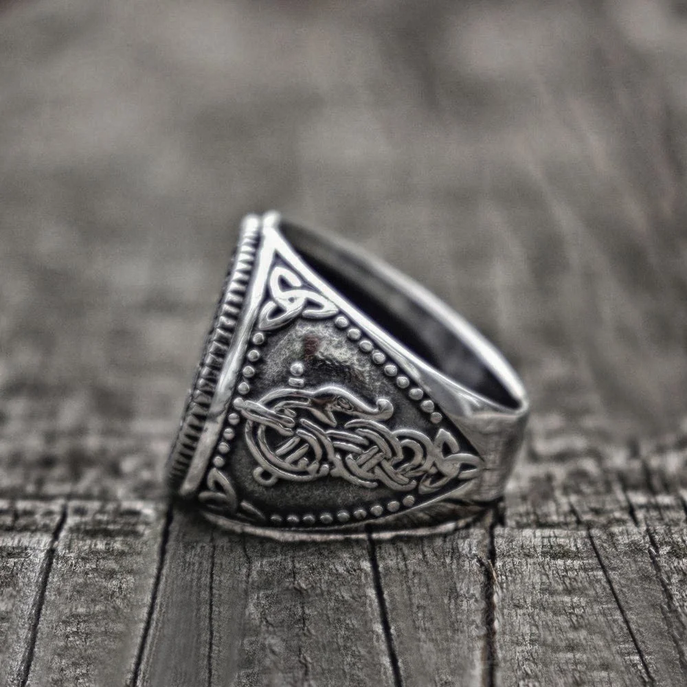 Vintage Nordic Viking Rune Religioase Stil Lup Amuleta Ring Bijuterii 2