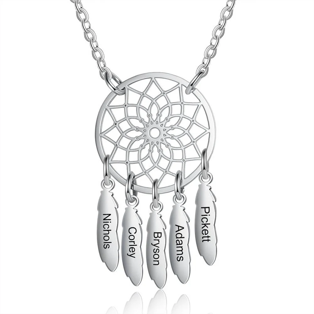 Boem Personalizate Personalizate Creative Dream Catcher Colier Multi-Nume Din Oțel Inoxidabil Femei Mandala Lotus Bijuterii Cadouri De Familie 0