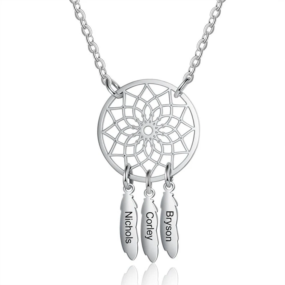 Boem Personalizate Personalizate Creative Dream Catcher Colier Multi-Nume Din Oțel Inoxidabil Femei Mandala Lotus Bijuterii Cadouri De Familie 4