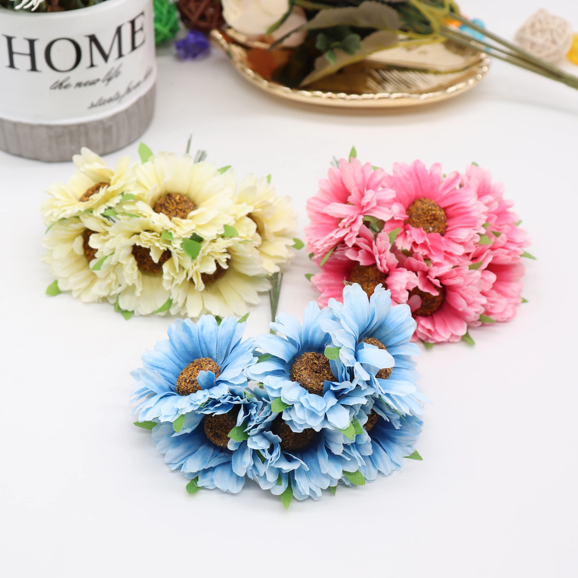 6pcs manual gerbera moda grădină acasă mireasa diy cununa de material banchet de nuntă decor flori artificiale foarfece coroana 2