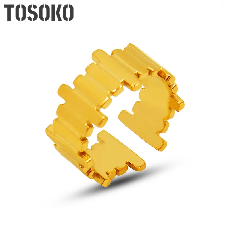 TOSOKO Bijuterii din Oțel Inoxidabil Neregulate, Deschiderea Inel pentru Femei de Moda Placat cu Aur de 18K Inel BSA314 0