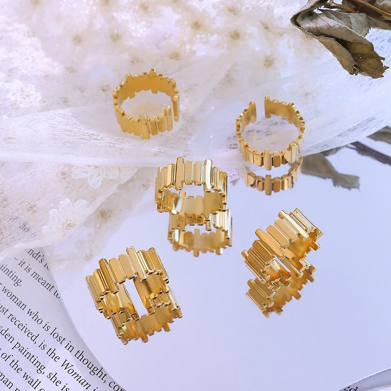 TOSOKO Bijuterii din Oțel Inoxidabil Neregulate, Deschiderea Inel pentru Femei de Moda Placat cu Aur de 18K Inel BSA314 5