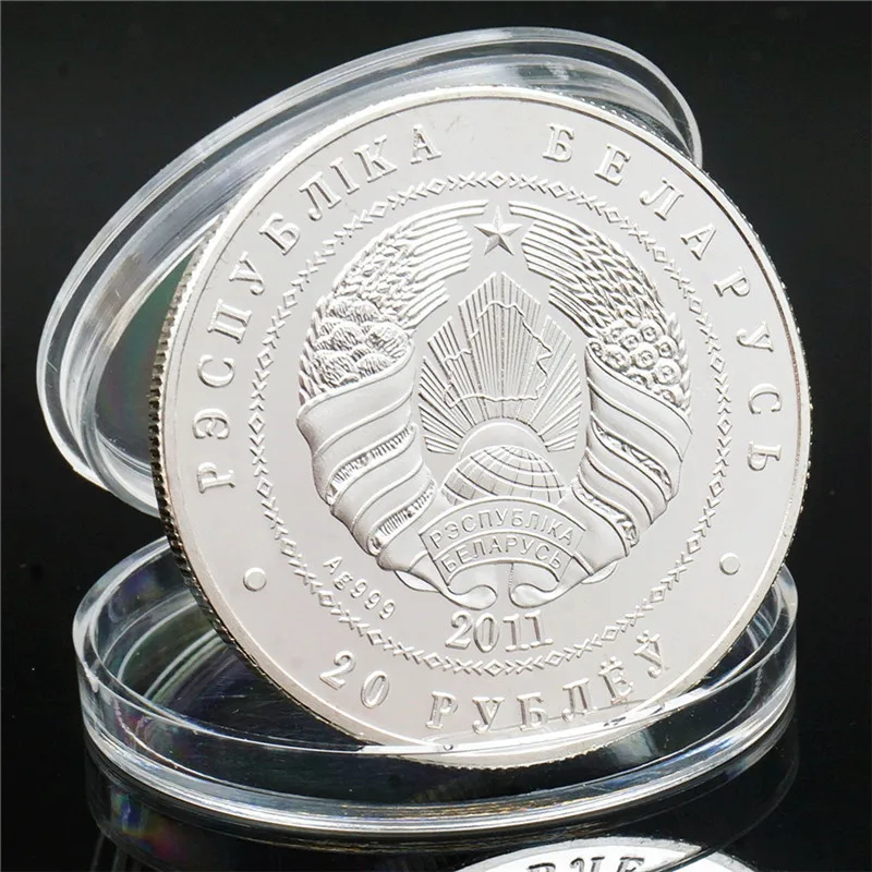 1BUC Animale de Argint Insigne Arici Inlay Strălucitoare Ochii Erinaceus Concolor Belarus Comemorative de colectie sourvenir Monede 2