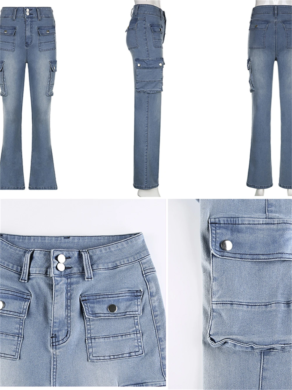Grunge Alt Buzunare Flare Jeans Estetice Femei E-fată Retro Bază Harajuku Pantaloni 90 Mama Scăzut Talie Pantaloni de Marfă Streetwear Y2k 3