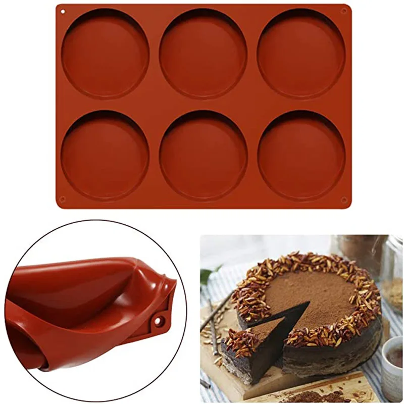 6 Cavitate Rotunda Mare Disc De Silicon Mucegai Rășină Coaster Mucegai Non-Stick Forme Pentru Copt Pentru Tort Muffin Pan Mousse De Ciocolată De Desert 4