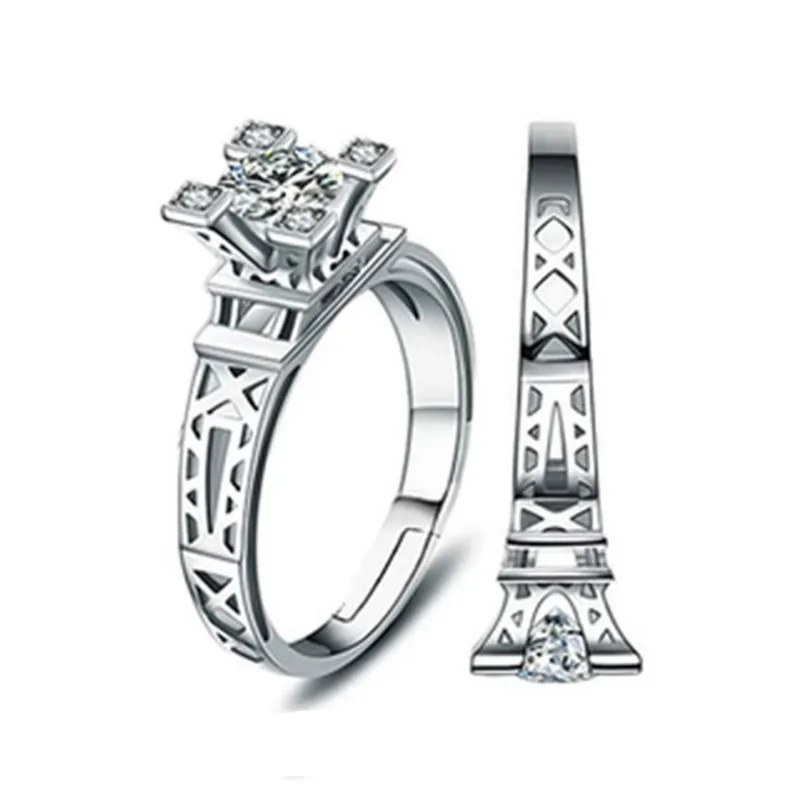 2 buc Set Cruce Și Turnul Eiffel Încrustat AAA Zircon Stil Deschis, Inele de Cuplu Reglabil Moda Bijuterii Lovers Cadouri R0062 1