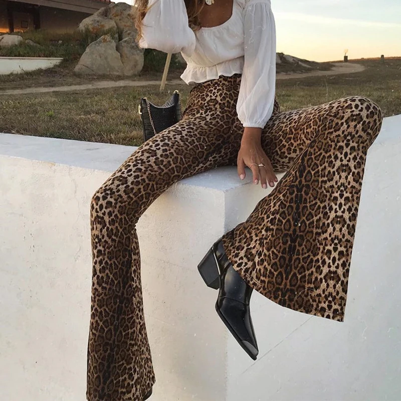 Streetwear Talie Mare Leopard De Imprimare Flare Jambiere Y2k Pantaloni 2022 Primăvară De Moda Pentru Femei Sexy Bodycon, Pantaloni De Club Pantaloni 19303 0
