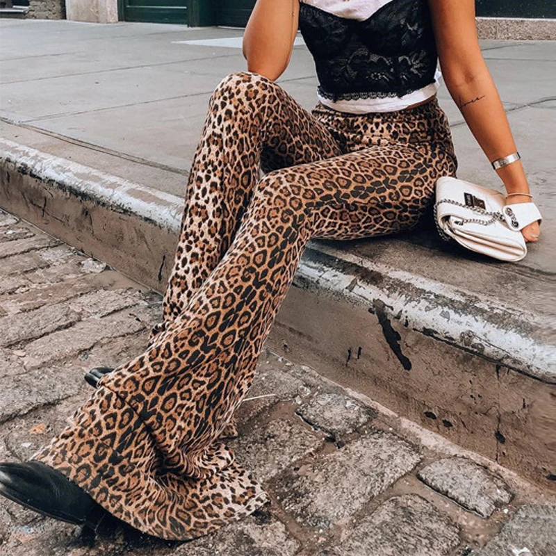 Streetwear Talie Mare Leopard De Imprimare Flare Jambiere Y2k Pantaloni 2022 Primăvară De Moda Pentru Femei Sexy Bodycon, Pantaloni De Club Pantaloni 19303 1