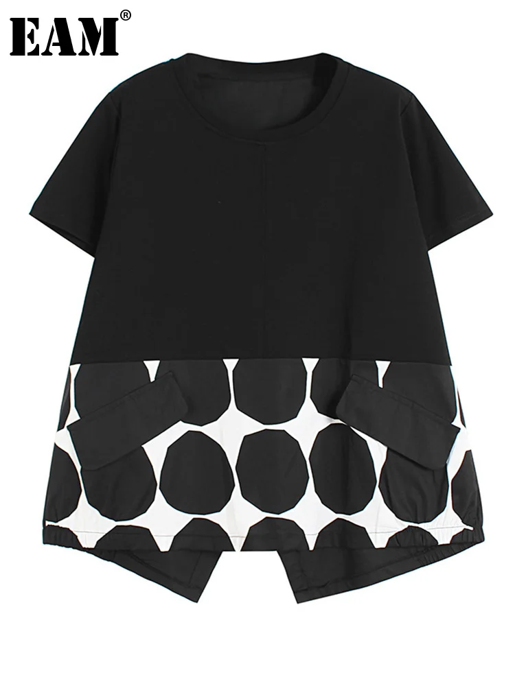 [MEM] pentru Femei Black Dot Imprimate Casual Mare Dimensiune T-shirt Noi Gât Rotund Maneca Scurta Mareea Moda Primavara-Vara 2023 1DE7533 0