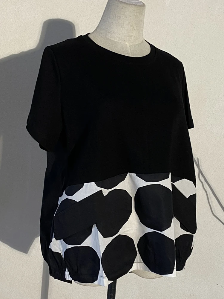 [MEM] pentru Femei Black Dot Imprimate Casual Mare Dimensiune T-shirt Noi Gât Rotund Maneca Scurta Mareea Moda Primavara-Vara 2023 1DE7533 5