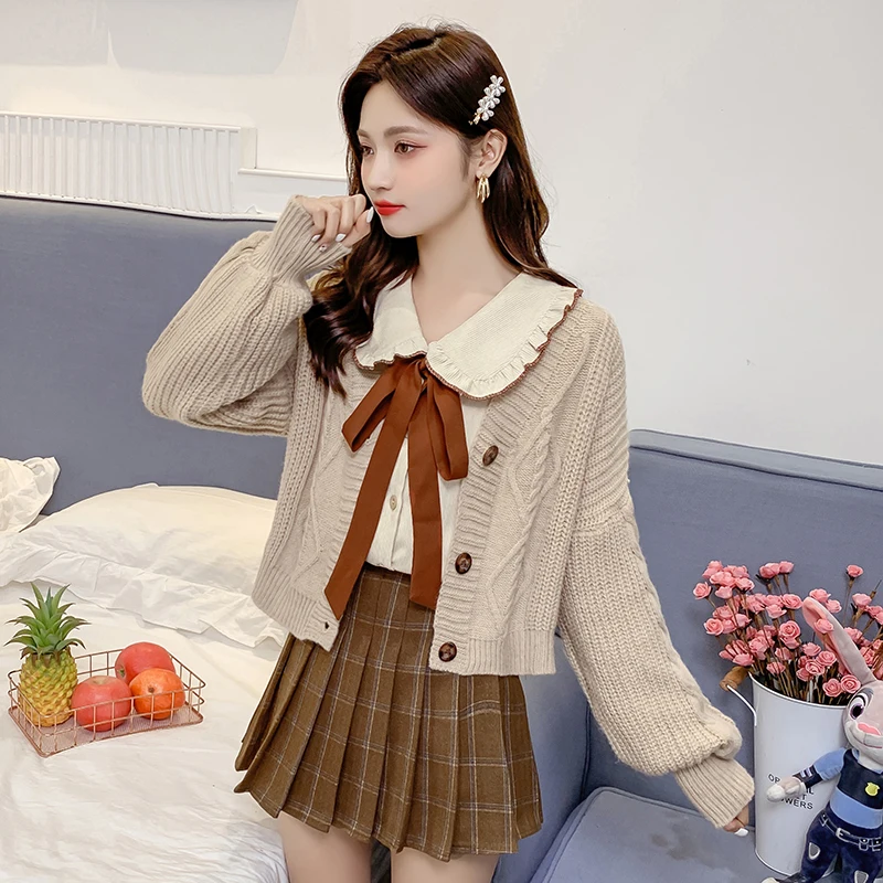 Toamna coreean Talie Mare Fuste Plisate Gotic Drăguț Mini-Fusta Carouri Caise Bluza Y2K Femei JK Uniforma Elevi Haine Y2K 3