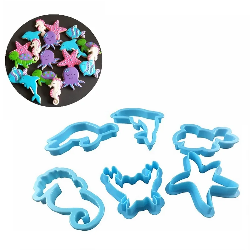 6pcs/set din Plastic Animale Creatură a Mării Cutter Cookie Zahăr Meserii Mucegai Copii Biscuit de Ciocolata Mucegai Instrument Decorativ 0