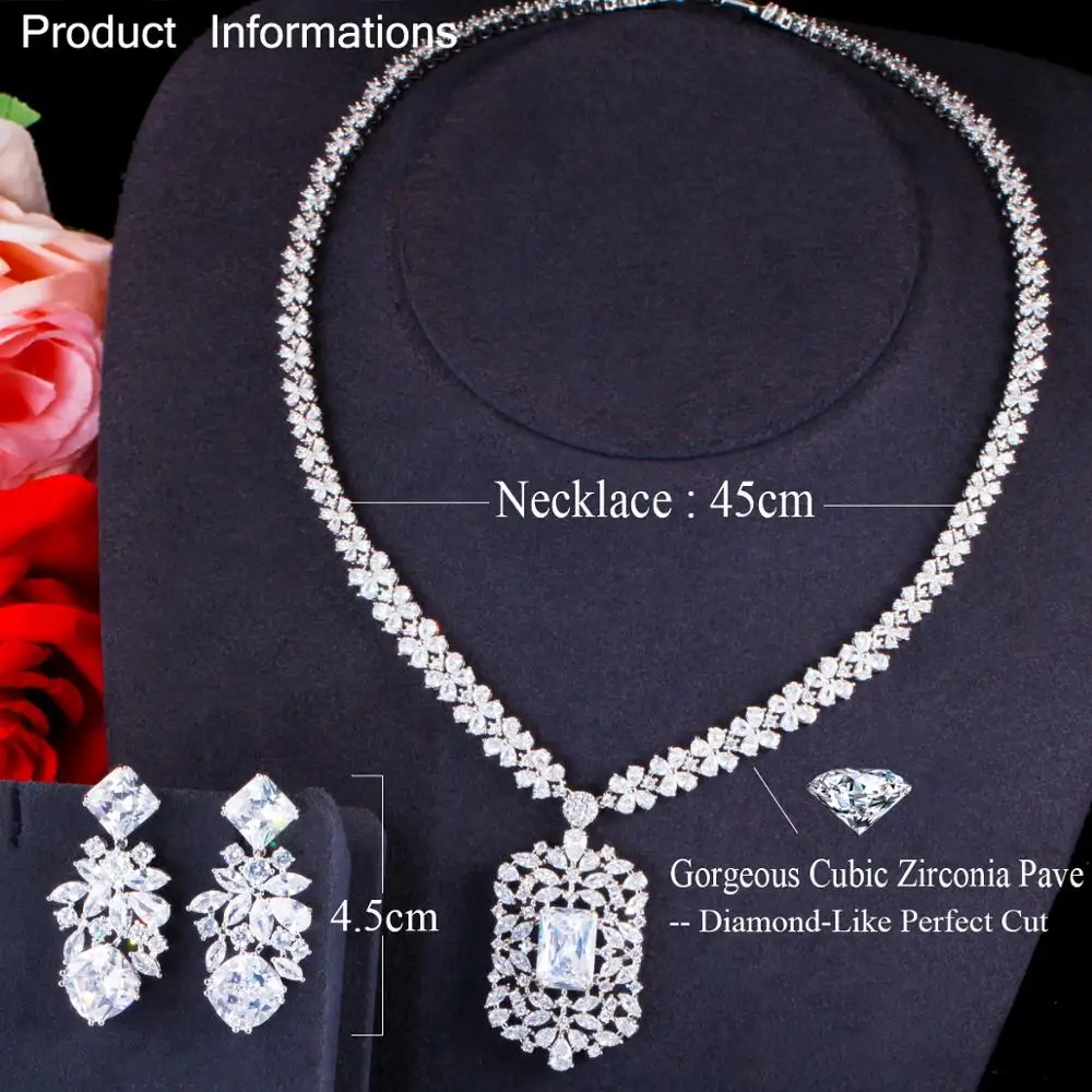 ThreeGraces Elegant Galben Pătrat Cubic Zirconia Cristale de Culoare Argintie Mireasa Nunta Seturi de Bijuterii pentru Femei, Uzura de Partid TZ576 5