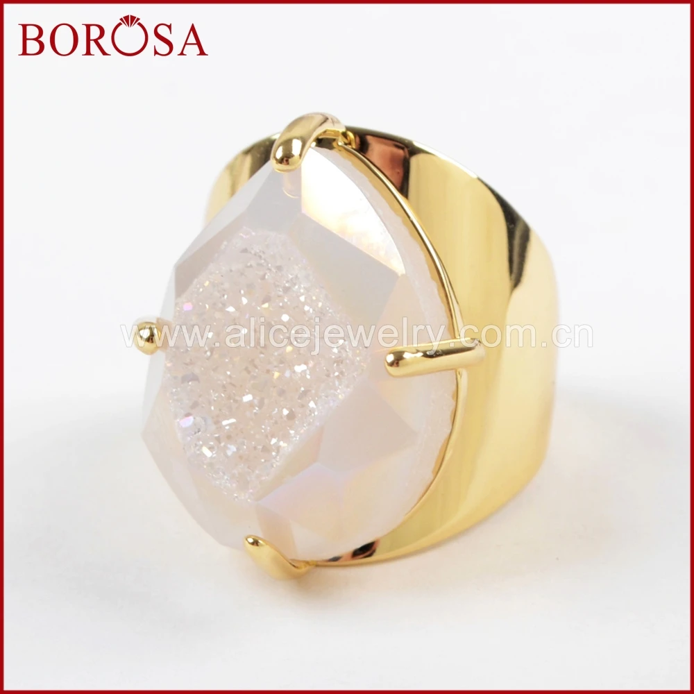 BOROSA 5pcs Lacrimă de Aur de Culoare Gheara Curcubeu Titanium Druzy Fațete Inel,Amestecat Drusy Bang Inele Bijuterii pentru Femei ZG0310 3