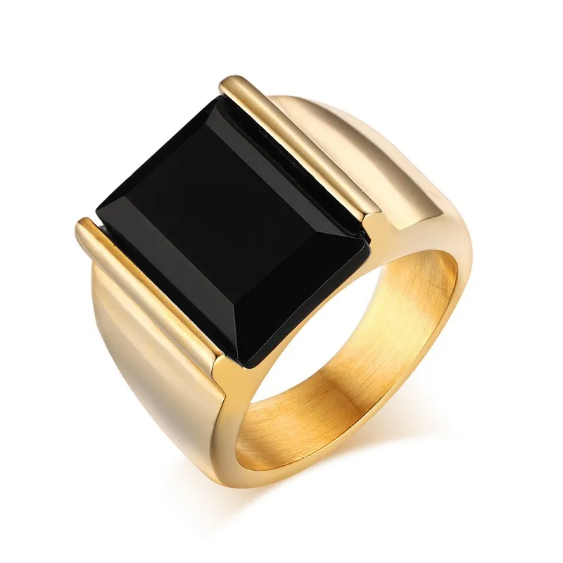 Aur Culoare Inel Negru Cub Mare de Piatră 316L din Oțel Inoxidabil, Bijuterii Pentru Barbati Farmec Inele de Nunta 0
