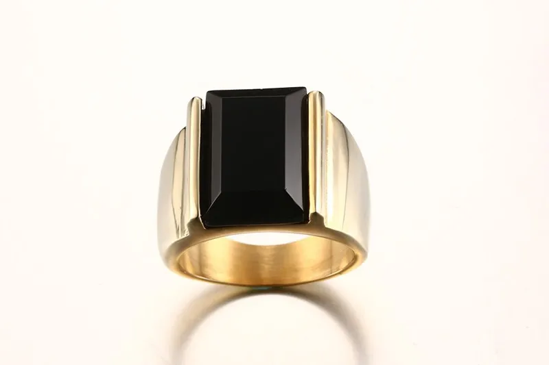 Aur Culoare Inel Negru Cub Mare de Piatră 316L din Oțel Inoxidabil, Bijuterii Pentru Barbati Farmec Inele de Nunta 3