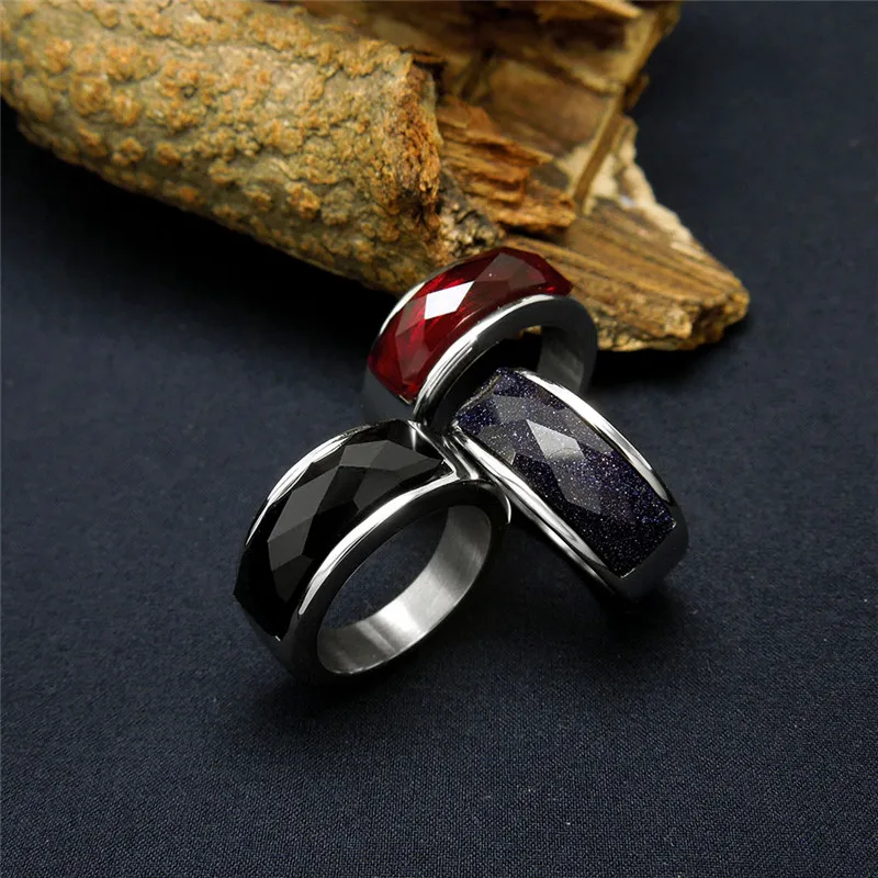 ZORCVENS Moda Negru/Albastru/Rosu Inel de Piatră Cu oțel Inoxidabil de Înaltă Calitate Pentru Femei de Lux Inel Mare Lustruire 4
