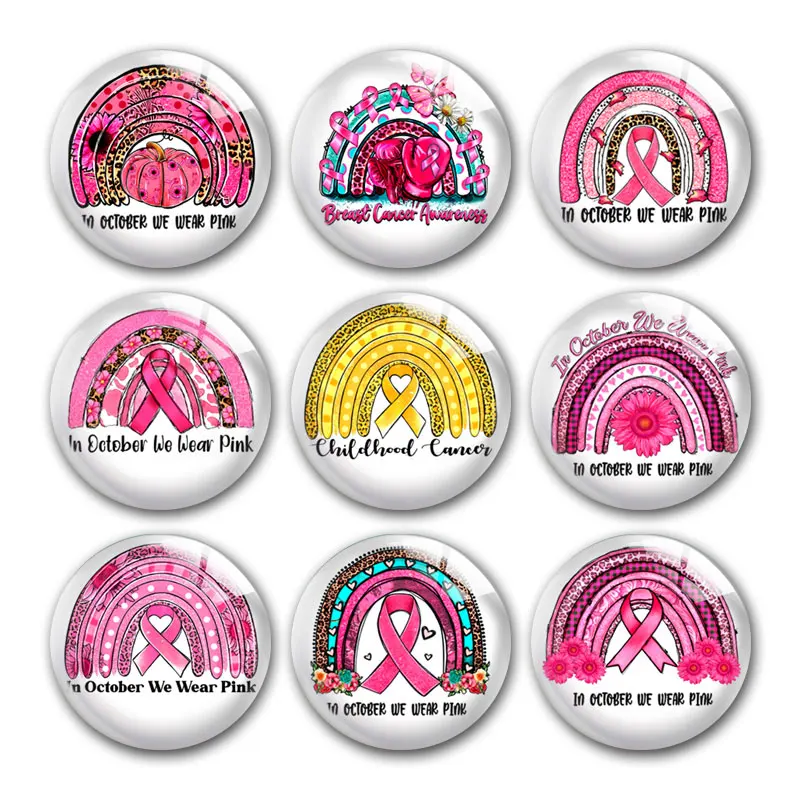 Panglica roz octombrie Conștientizarea Cancerului de Sân Rotund Foto Cabochon Sticla Demo Spate Plat Bijuterii DIY Face Provizii Snap Butonul 0
