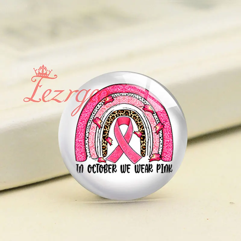 Panglica roz octombrie Conștientizarea Cancerului de Sân Rotund Foto Cabochon Sticla Demo Spate Plat Bijuterii DIY Face Provizii Snap Butonul 2