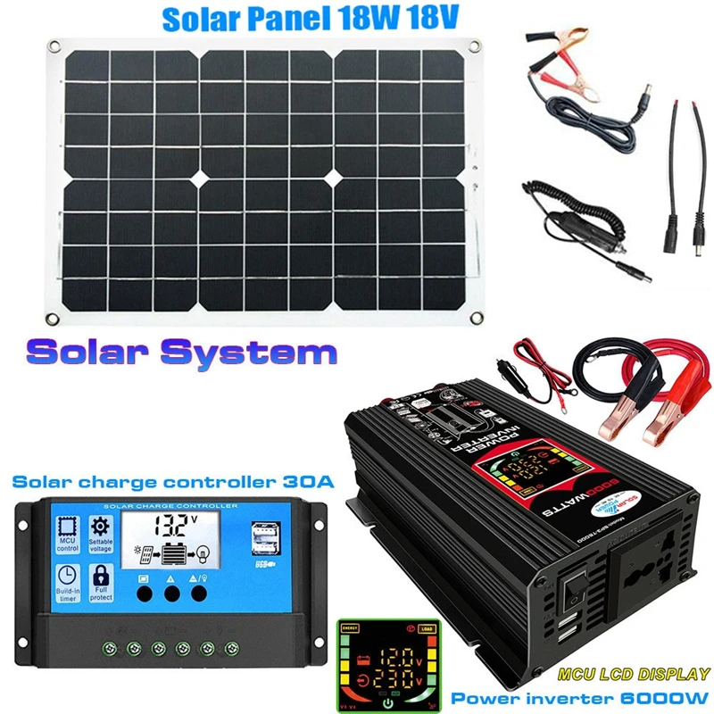 12V la 110V/220V Panou Solar 18V Sistem Panou Solar Baterie Controler de Încărcare 6000W Invertor Solar Kit Complet de Generare de Energie 0