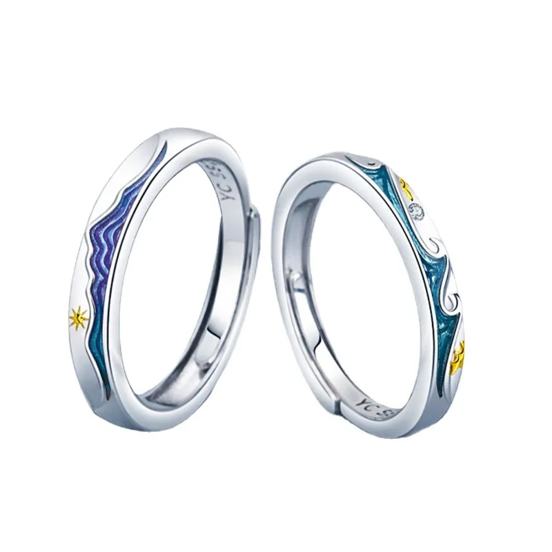 Noi de vânzare fierbinte cuplu de culoare argintie culoare epoxidice munte și la mare inel reglabil moda bijuterii cadou J428 4