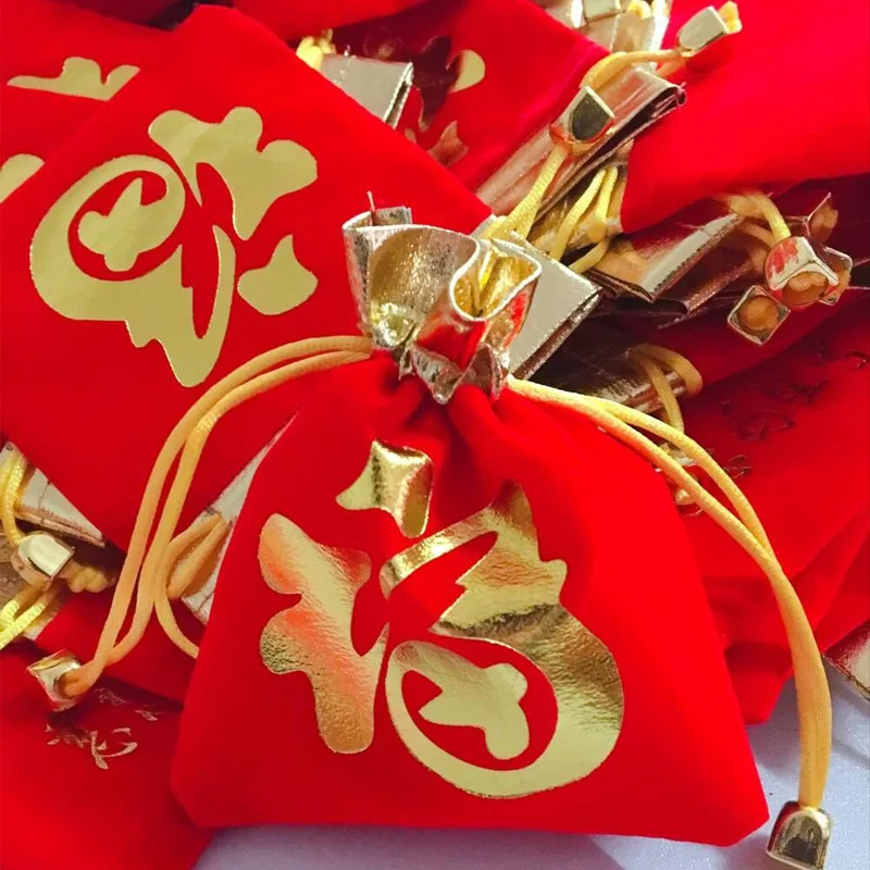 20buc/lot Vintage de Catifea Buzunarele cu Aur Cordon Roșu Pungi de Cadouri 1000pcs/logo-ul de Nunta Personalizate Ambalaje Bijuterii Pungi 5