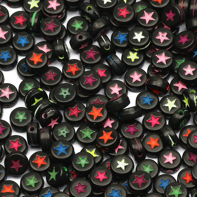 100-500pcs Multicolor Star Model Negru Plat Rotund Margele Acrilice Margele Vrac Pentru a Face Bijuterii DIY Colier Handmade Consumabile 0
