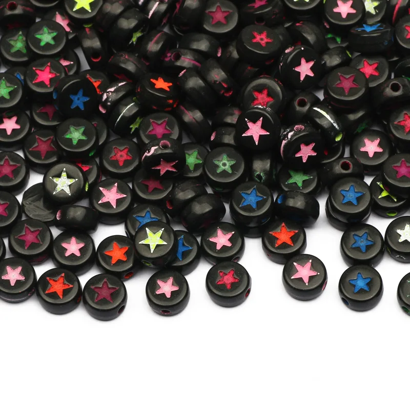 100-500pcs Multicolor Star Model Negru Plat Rotund Margele Acrilice Margele Vrac Pentru a Face Bijuterii DIY Colier Handmade Consumabile 1