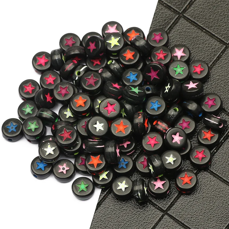 100-500pcs Multicolor Star Model Negru Plat Rotund Margele Acrilice Margele Vrac Pentru a Face Bijuterii DIY Colier Handmade Consumabile 2