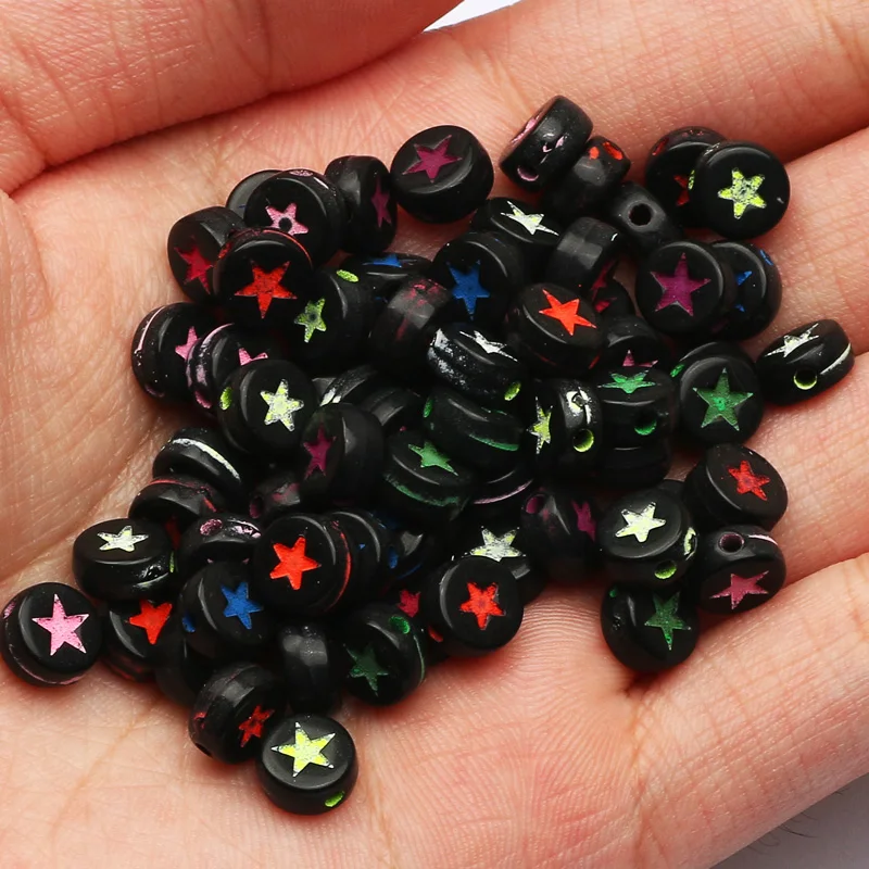 100-500pcs Multicolor Star Model Negru Plat Rotund Margele Acrilice Margele Vrac Pentru a Face Bijuterii DIY Colier Handmade Consumabile 3
