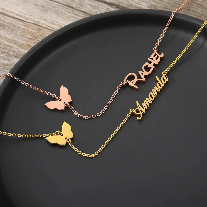 Personalizate Fluture Nume Personalizat Coliere Pentru Femei De Aur Din Oțel Inoxidabil De Culoare Lanț Colier Pandantiv Bijuterii 0
