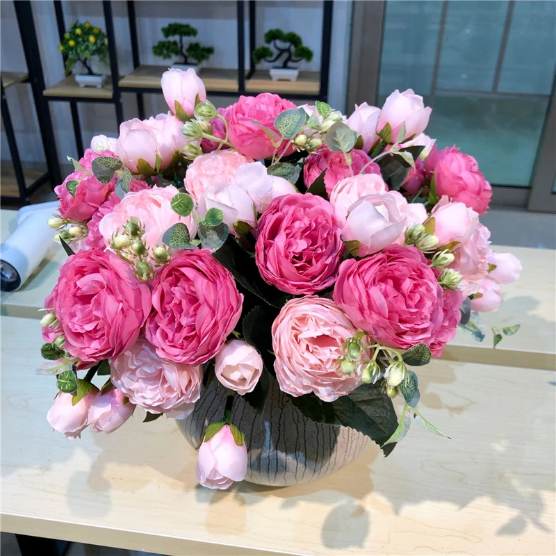 Fierbinte de flori Artificiale de Trandafir pachet de Mătase Bujor buchet de Flori false pentru DIY Petrecere de primăvară de Nunta decor Acasă Festival Consumabile 0