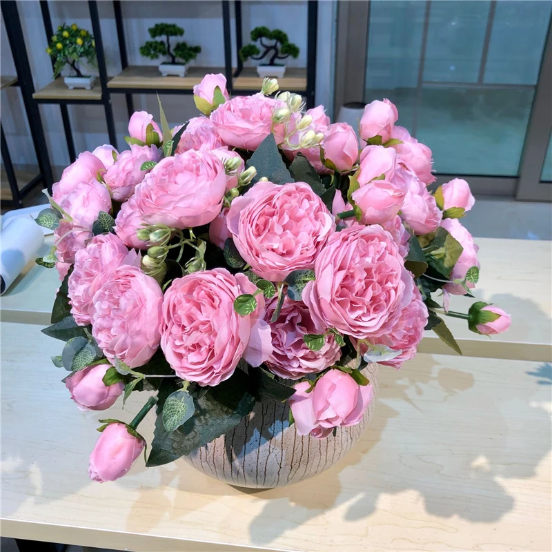Fierbinte de flori Artificiale de Trandafir pachet de Mătase Bujor buchet de Flori false pentru DIY Petrecere de primăvară de Nunta decor Acasă Festival Consumabile 1