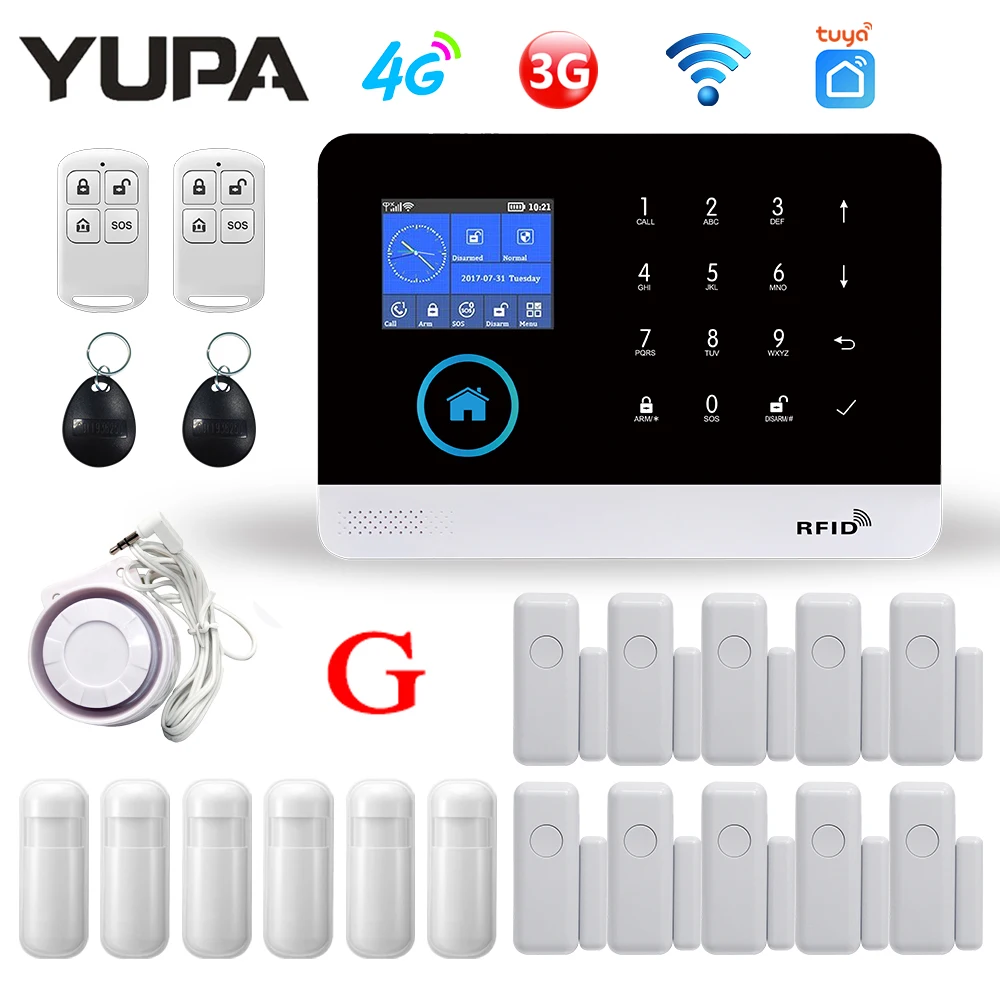 YUPA PG-103 4G 3G GSM Sistem de Alarma Tuya de Viață Inteligentă APP de Control de Alarmă de Securitate Acasă w/ Senzor PIR Senzor de Usa Smart Home Kit 0