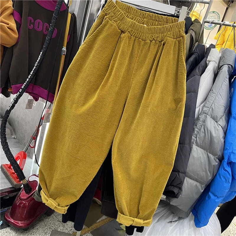 2022 Primavara Toamna anului Nou Stil de Arte Femei Talie Elastic Liber Glezna-lungime Pantaloni Solid de Bumbac, pantaloni de Catifea cord Pantaloni Casual Harem C80 3