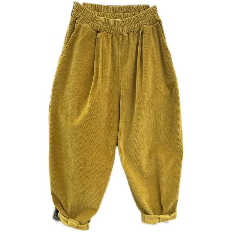 2022 Primavara Toamna anului Nou Stil de Arte Femei Talie Elastic Liber Glezna-lungime Pantaloni Solid de Bumbac, pantaloni de Catifea cord Pantaloni Casual Harem C80 4