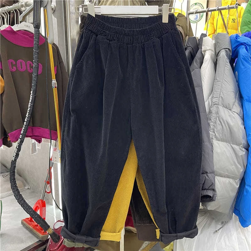 2022 Primavara Toamna anului Nou Stil de Arte Femei Talie Elastic Liber Glezna-lungime Pantaloni Solid de Bumbac, pantaloni de Catifea cord Pantaloni Casual Harem C80 5