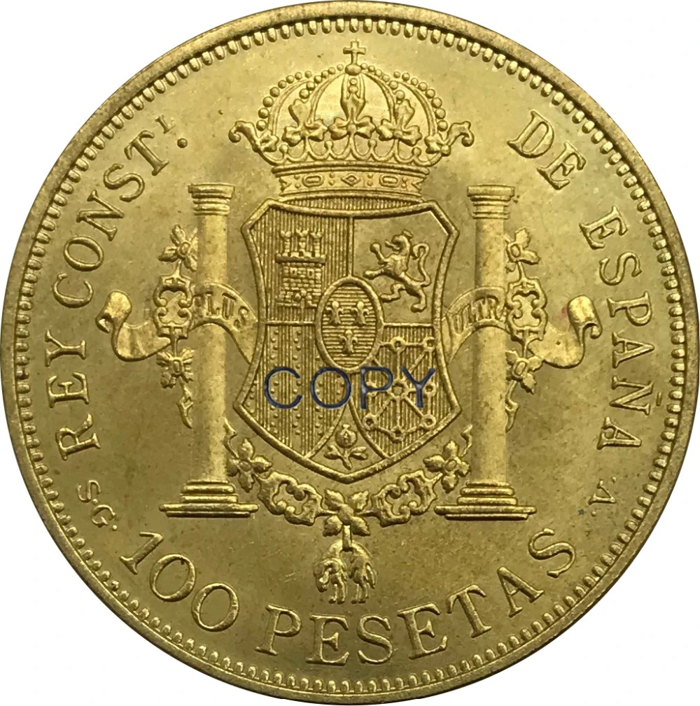 1897 Spain 100 Pesetas Alfonso al XIII-lea a 3-portret de monede de aur din Alamă Colecție Copia Monede 2