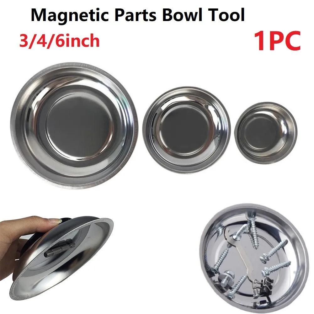 3/4/6 Inch Rotund Magnetic Tava Magnet Castron Vas Din Oțel Inoxidabil Garaj Titularul Nuci Șuruburi Șuruburi Instrumente Organizanor 3