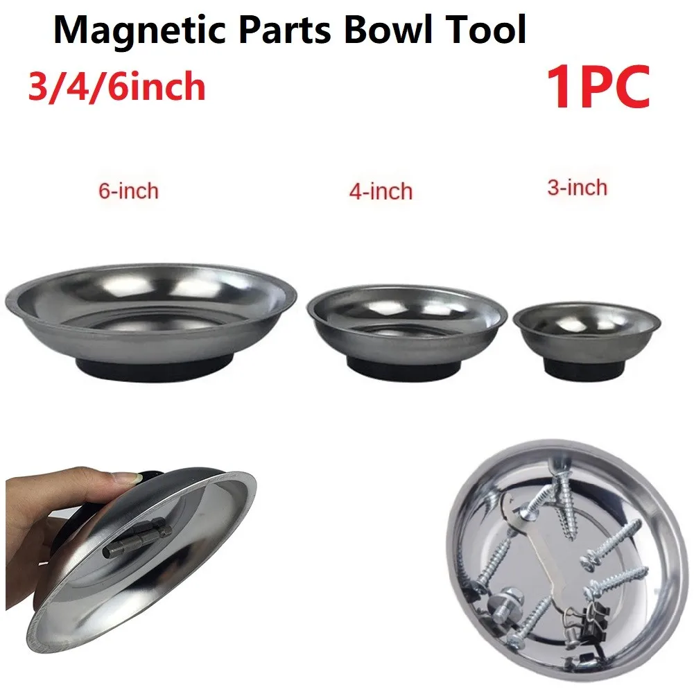 3/4/6 Inch Rotund Magnetic Tava Magnet Castron Vas Din Oțel Inoxidabil Garaj Titularul Nuci Șuruburi Șuruburi Instrumente Organizanor 5