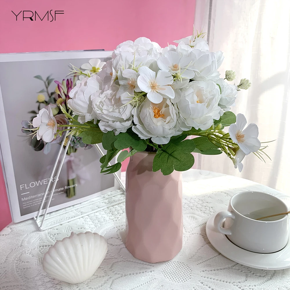 YRMSF Flori Artificiale 5 Cap Mătase Roz Bujor Buchet de flori Artificiale, Flori False Pentru DIY Home Garden Petrecere de Nunta de Decorare 1