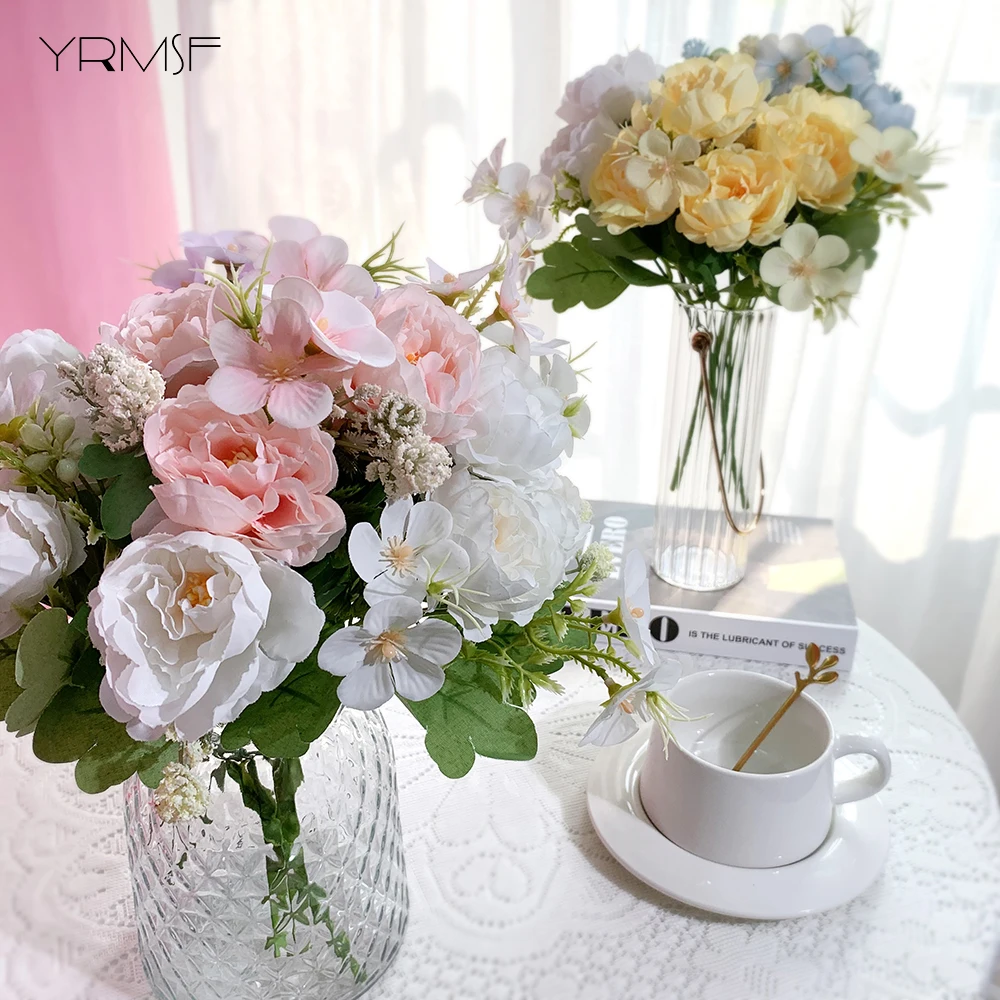 YRMSF Flori Artificiale 5 Cap Mătase Roz Bujor Buchet de flori Artificiale, Flori False Pentru DIY Home Garden Petrecere de Nunta de Decorare 2
