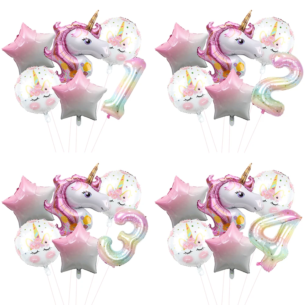 6pcs Unicorn Petrecere Temă Baloane Folie 1-9 Fete Ziua de naștere Copil de Dus Decoratiuni Star Tur Folie de Aluminiu Globos 0