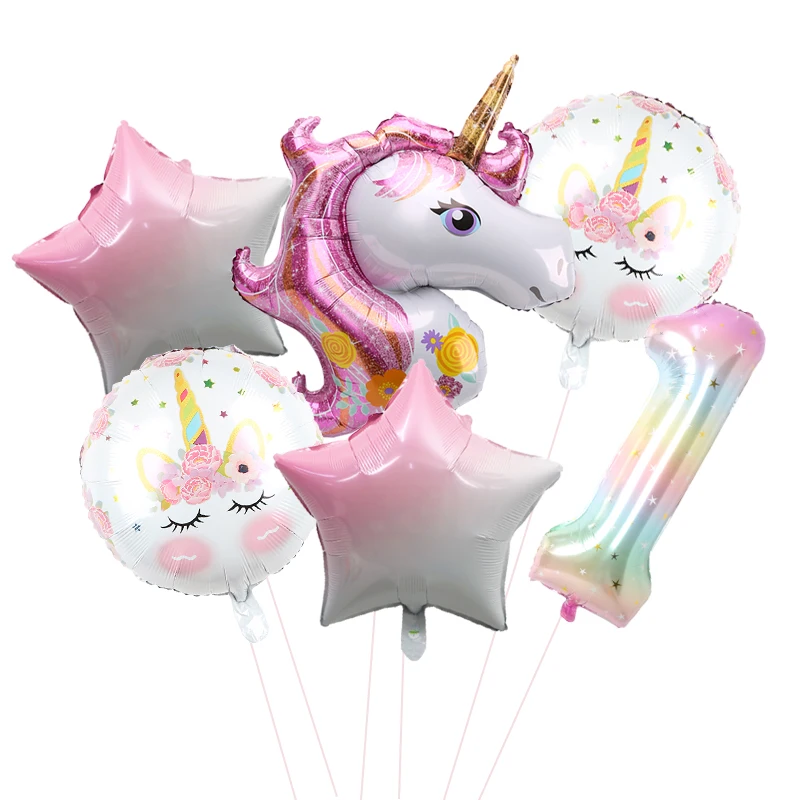 6pcs Unicorn Petrecere Temă Baloane Folie 1-9 Fete Ziua de naștere Copil de Dus Decoratiuni Star Tur Folie de Aluminiu Globos 1