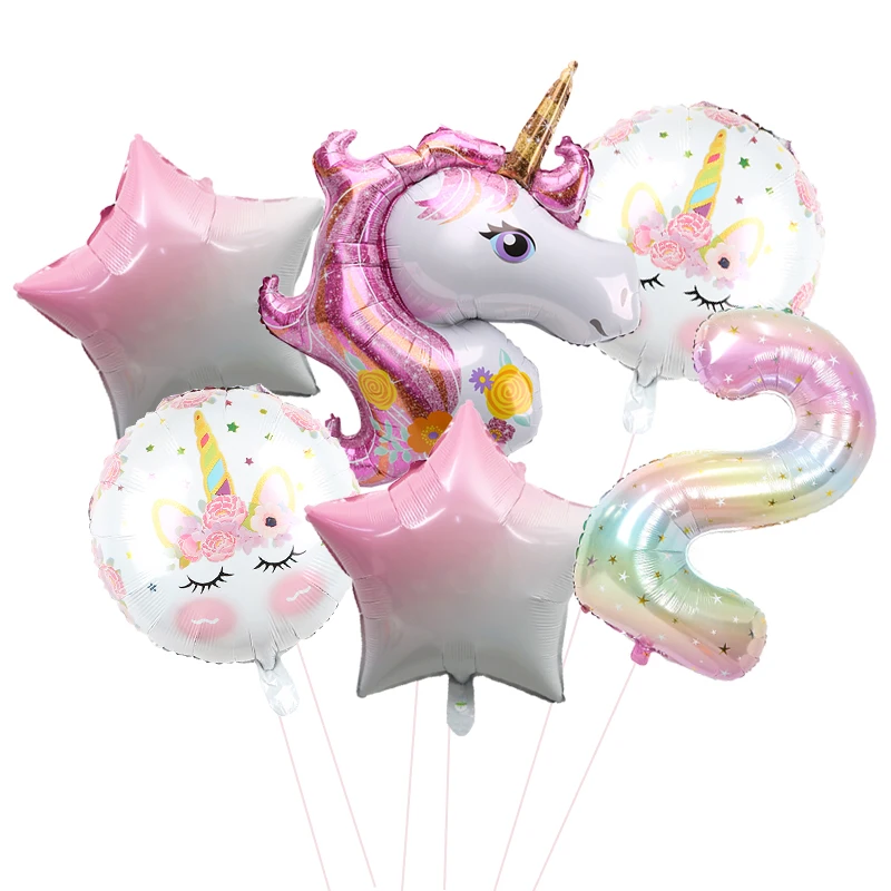 6pcs Unicorn Petrecere Temă Baloane Folie 1-9 Fete Ziua de naștere Copil de Dus Decoratiuni Star Tur Folie de Aluminiu Globos 2
